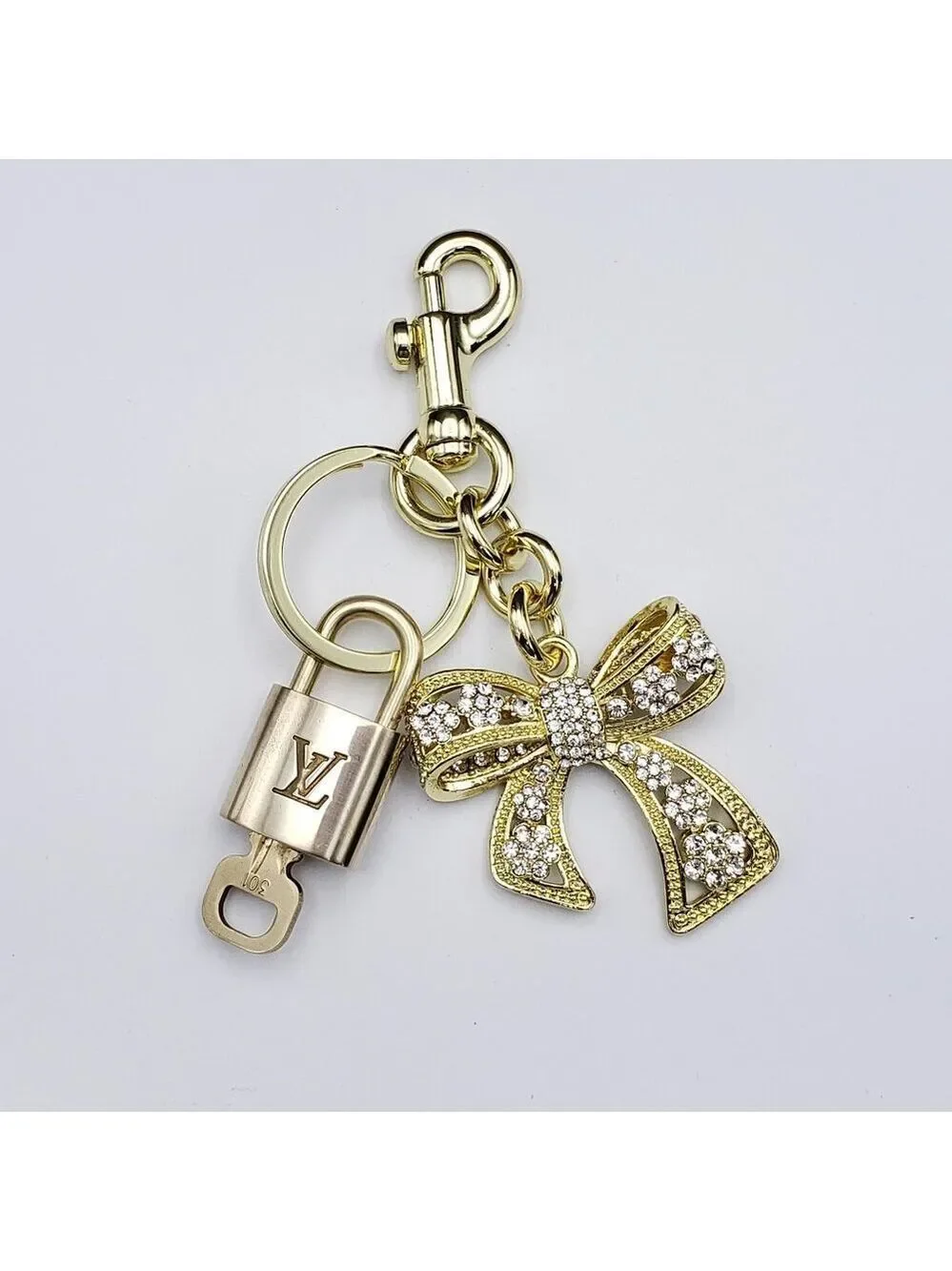 Authentic Louis Vuitton Lock & Key with Unbranded Ribbon Charm, Keychain
